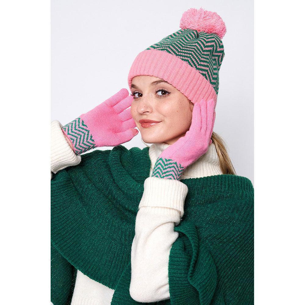 Pink Zigzag Chevron Patterned Touch Smart Gloves - Jewelry Store by Erik Rayo