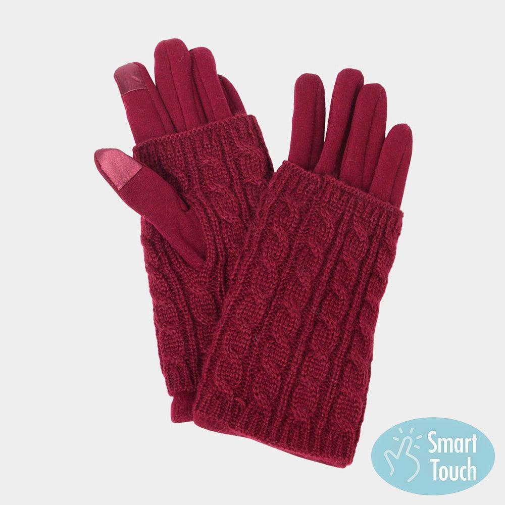 Burgundy 3 IN 1 - Cable Knit Touch Smart Gloves - Jewelry Store by Erik Rayo