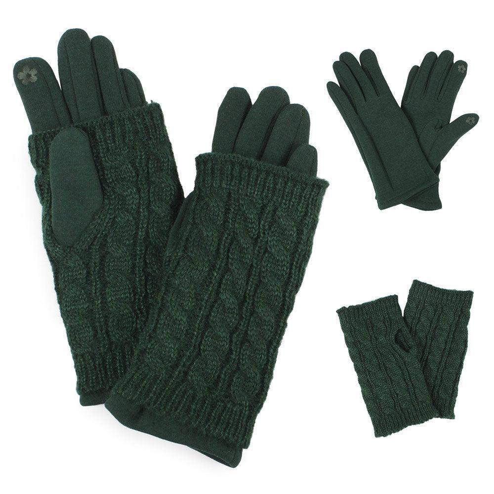 Green 3 IN 1 - Cable Knit Touch Smart Gloves - Jewelry Store by Erik Rayo