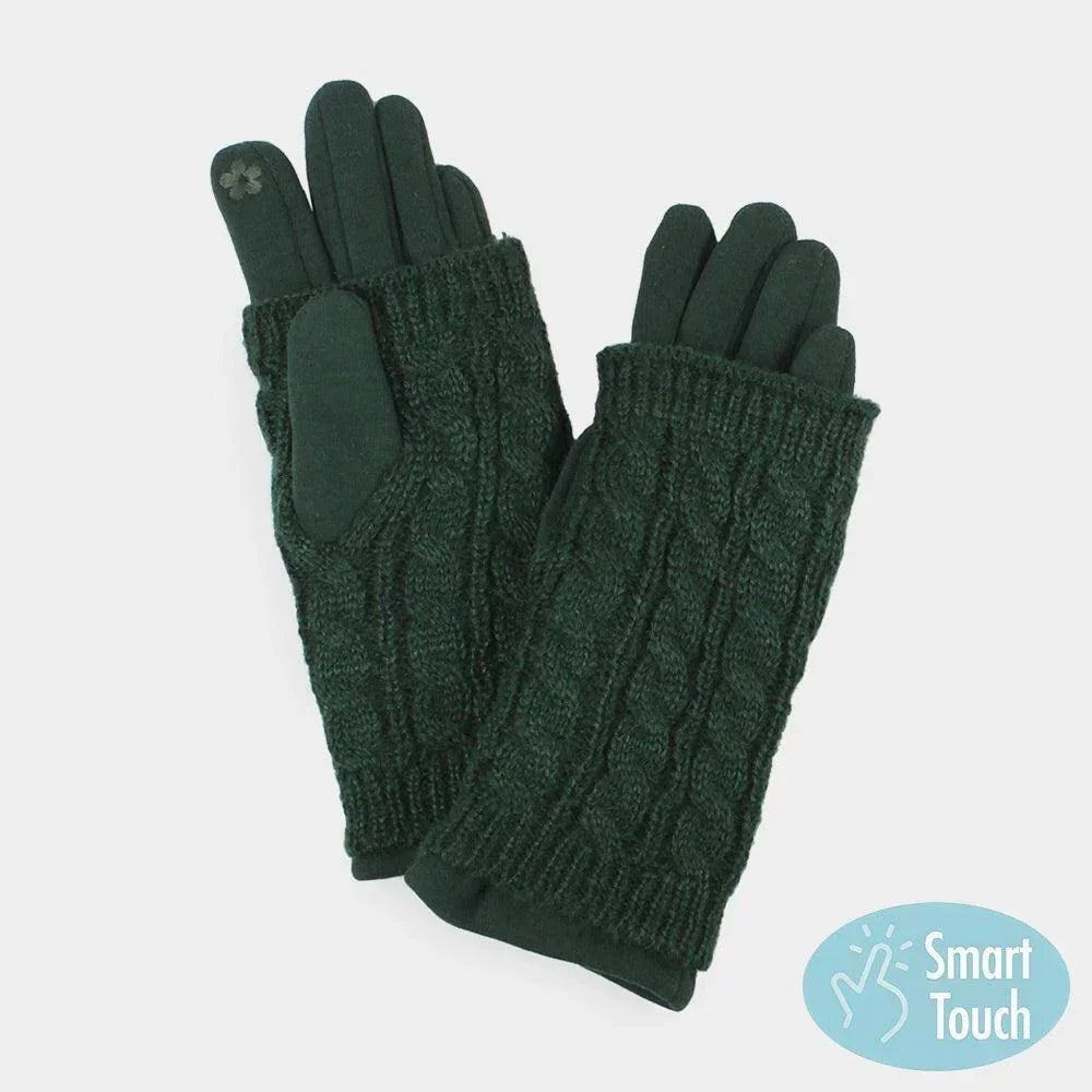 Green 3 IN 1 - Cable Knit Touch Smart Gloves - Jewelry Store by Erik Rayo