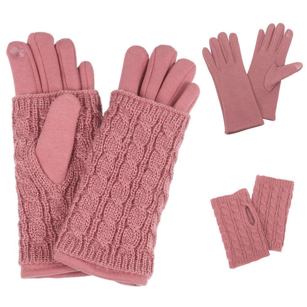 Pink 3 IN 1 - Cable Knit Touch Smart Gloves - Jewelry Store by Erik Rayo