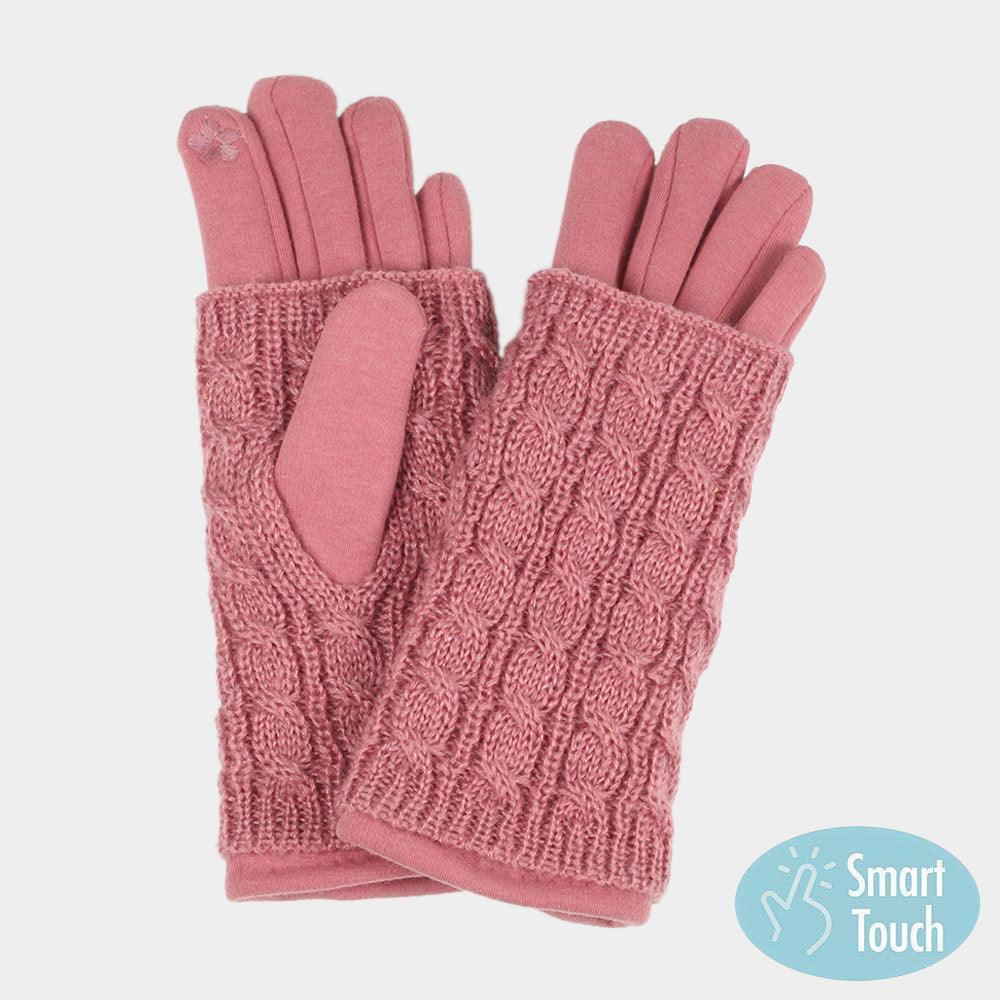 Pink 3 IN 1 - Cable Knit Touch Smart Gloves - Jewelry Store by Erik Rayo
