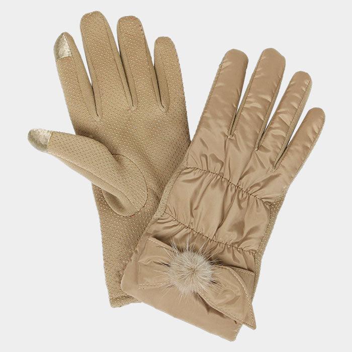 Taupe Ribbon Shirring Smart Touch Gloves