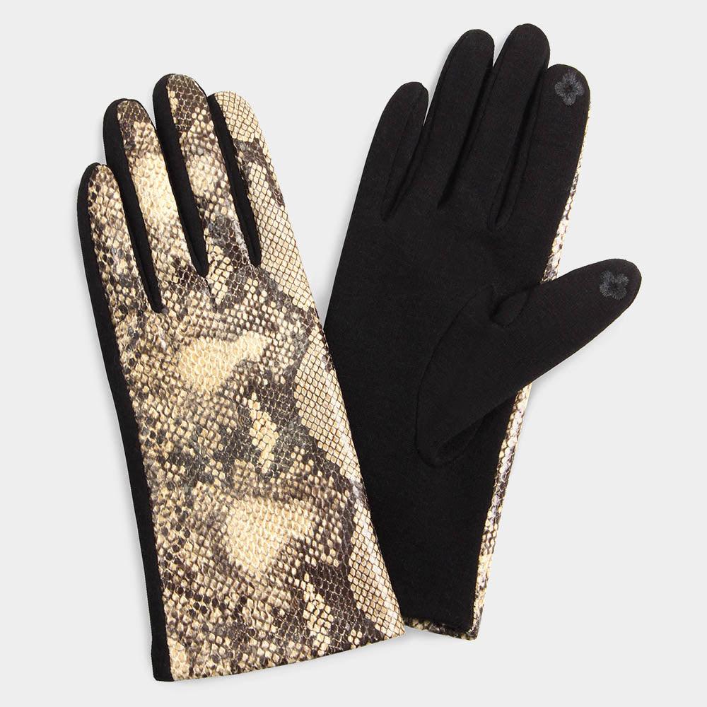 Beige PYTHON PRINT SMART GLOVES