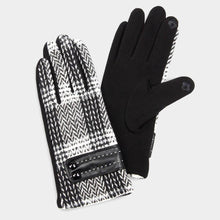 Load image into Gallery viewer, Black HERRINGBON WOVEN  BUTTON GLOVES
