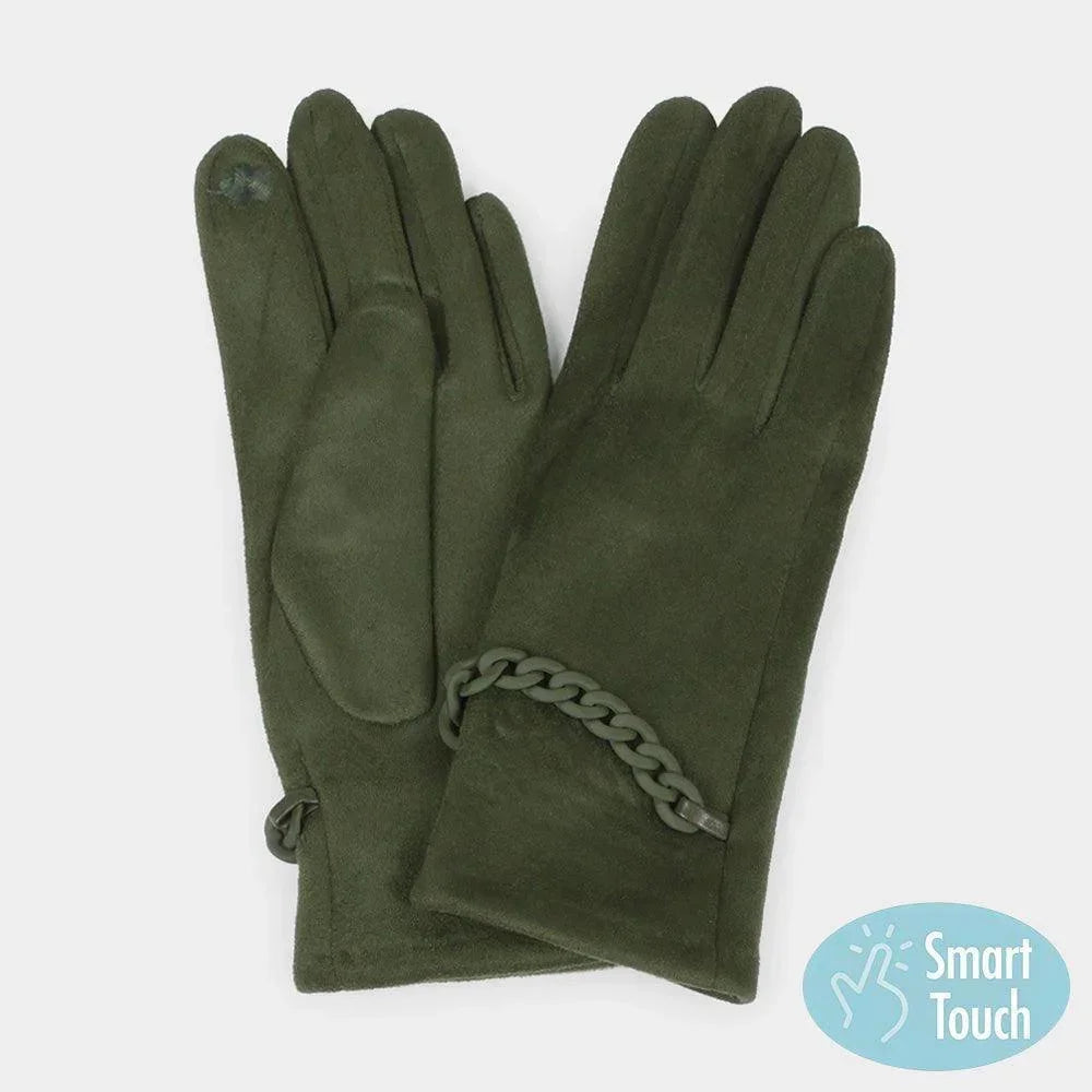 Olive Green Chain Pointed Touch Smart Gloves - Jewelry Store by Erik Rayo