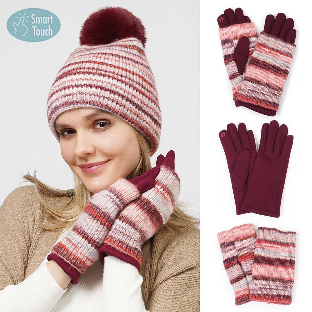 Burgundy 3 In 1 Multi Colored Touch Smart Gloves - Jewelry Store by Erik Rayo