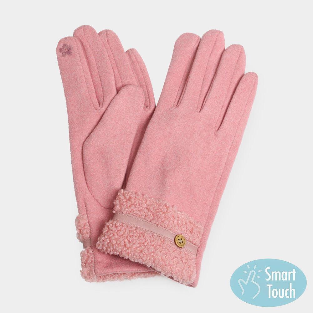 Pink Teddy Faux Fur Cuff Touch Smart Gloves - Jewelry Store by Erik Rayo