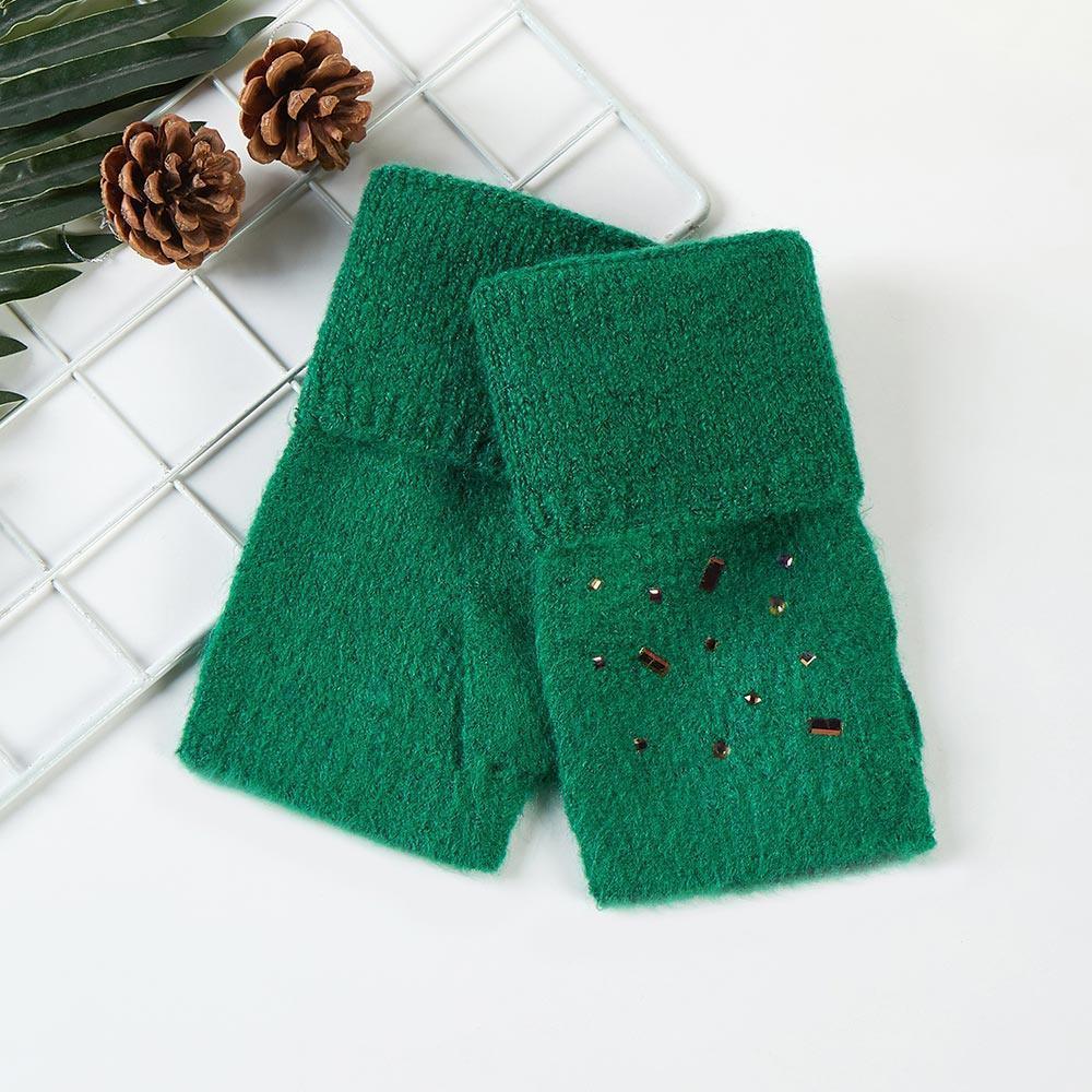 Green Bling Stone Embellished Knit Fingerless Gloves - Jewelry Store by Erik Rayo