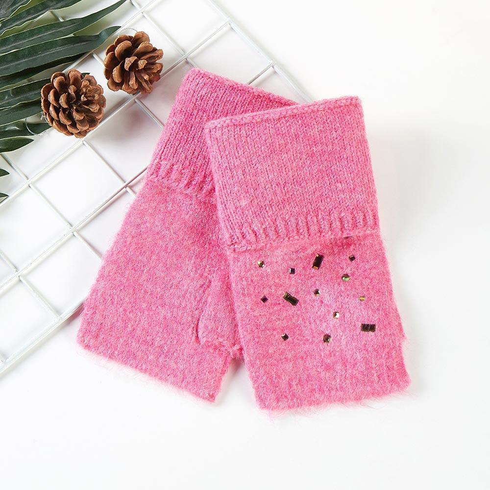 Pink Bling Stone Embellished Knit Fingerless Gloves - Jewelry Store by Erik Rayo
