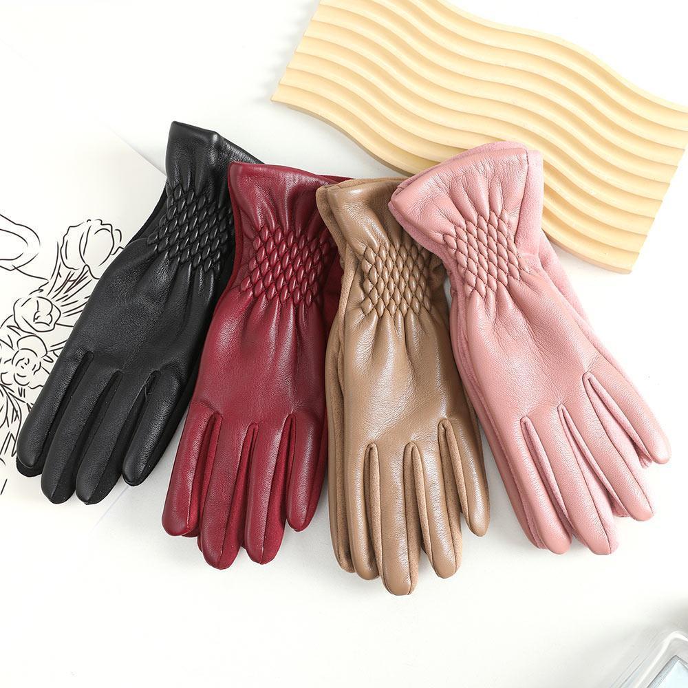 Khaki Pleat Detailed Touch Smart Gloves - Jewelry Store by Erik Rayo