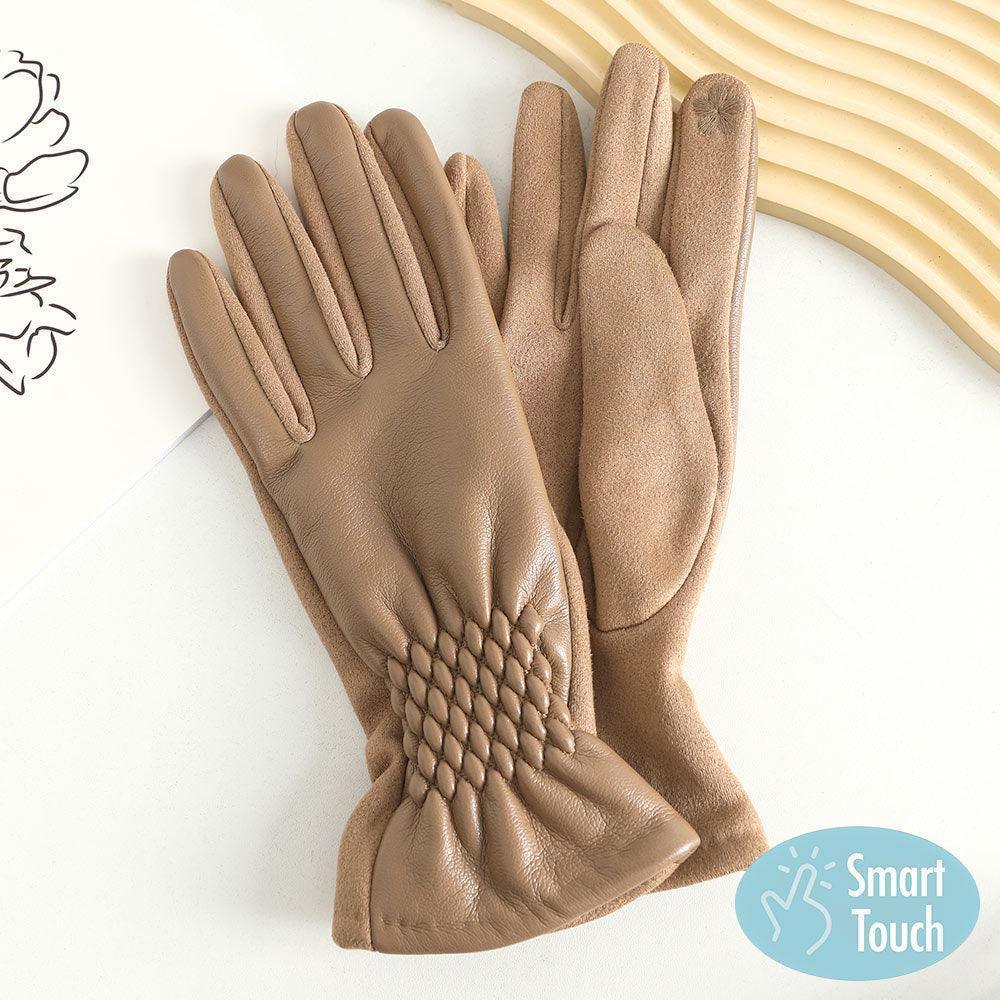 Khaki Pleat Detailed Touch Smart Gloves - Jewelry Store by Erik Rayo