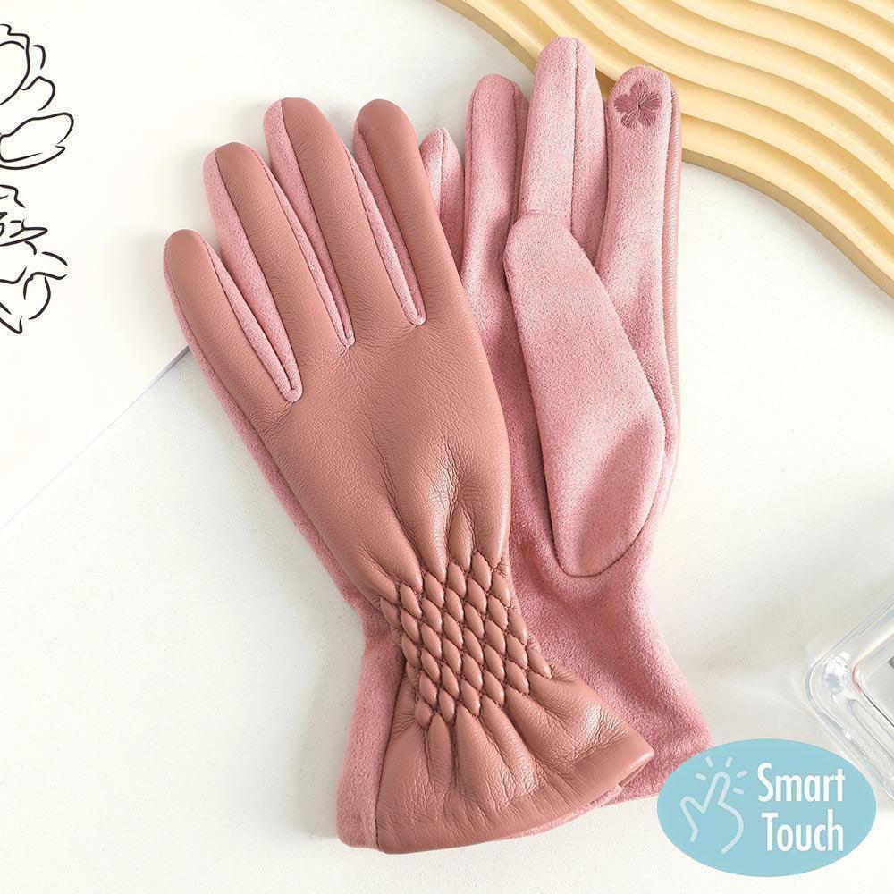 Pink Pleat Detailed Touch Smart Gloves - Jewelry Store by Erik Rayo