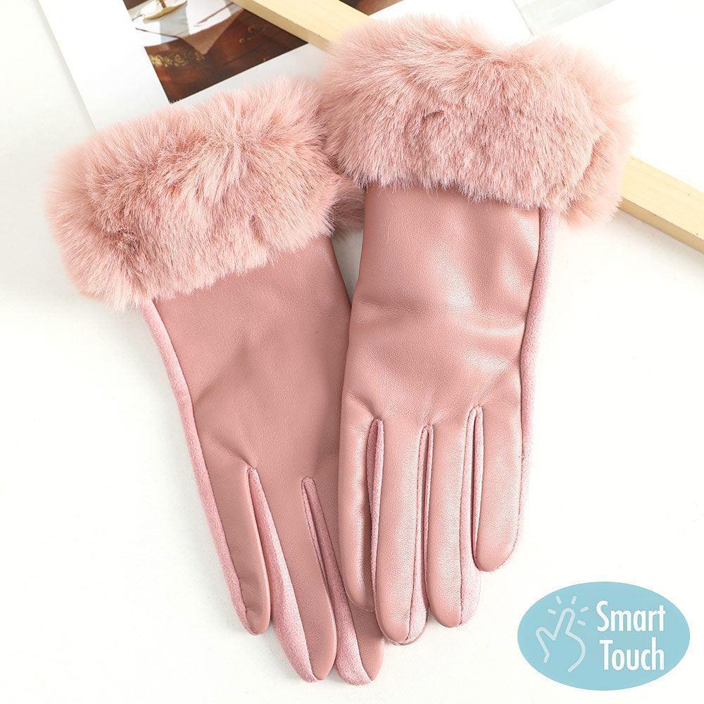 Pink Faux Fur Cuff Touch Smart Gloves - Jewelry Store by Erik Rayo