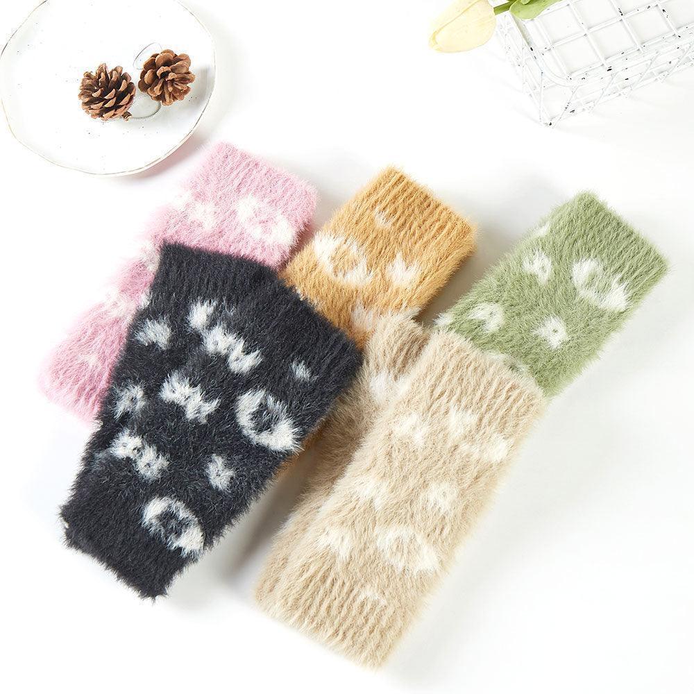 Black Leopard Patterned Faux Fur Fingerless Gloves / Wrist Warmer - Jewelry Store by Erik Rayo