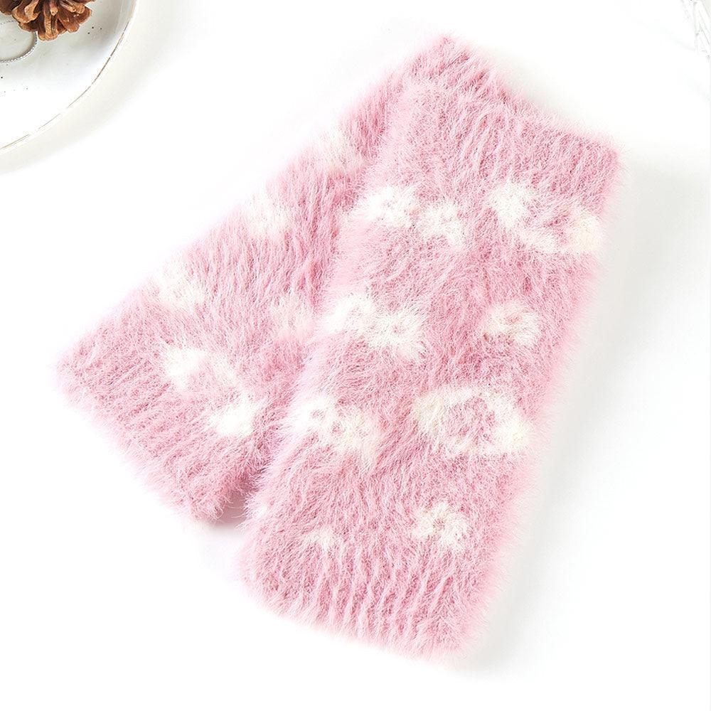 Pink Leopard Patterned Faux Fur Fingerless Gloves / Wrist Warmer - Jewelry Store by Erik Rayo