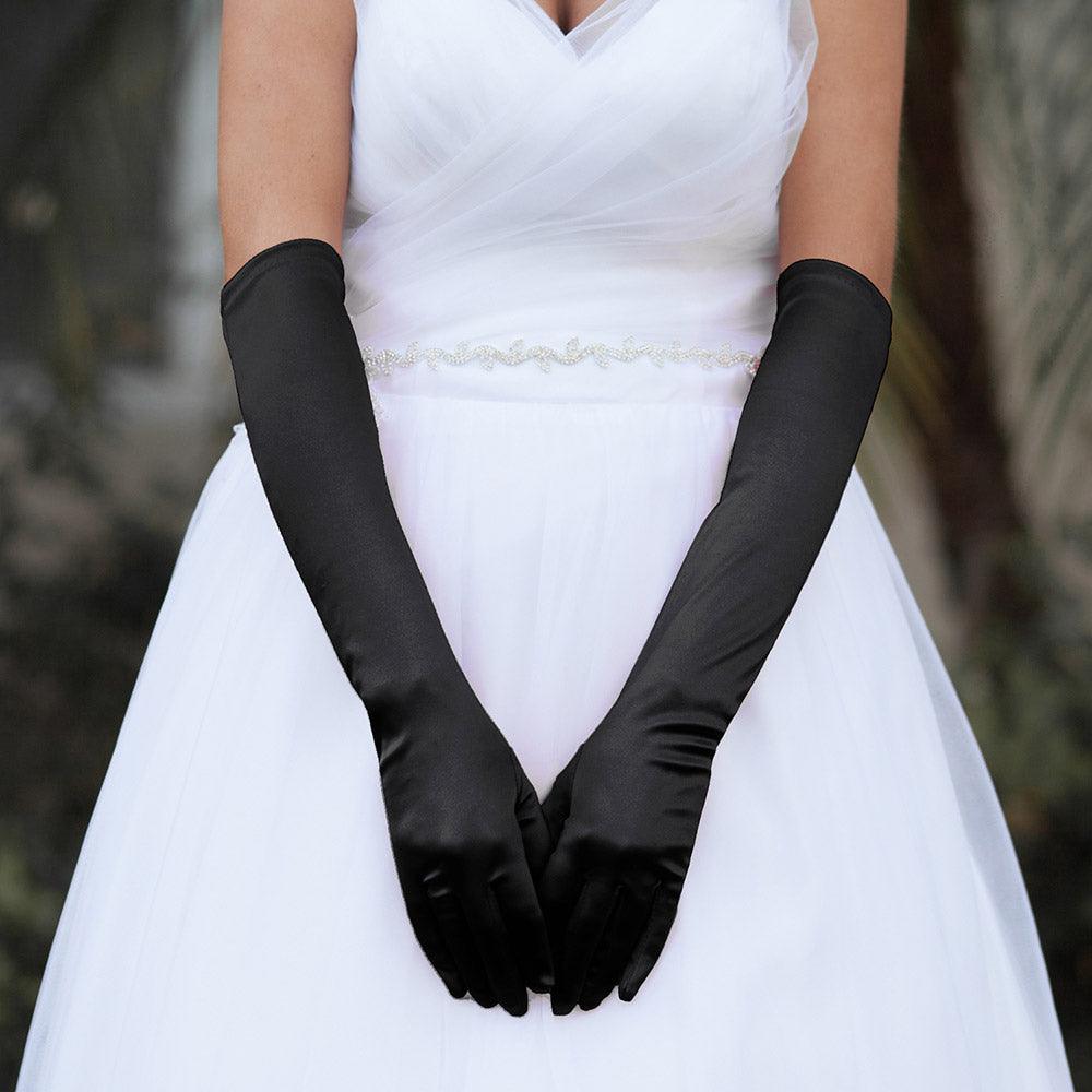 Black Dressy Satin Wedding Gloves