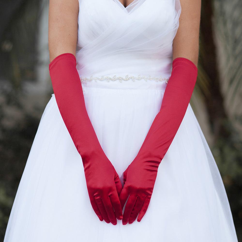 Burgundy Dressy Satin Wedding Gloves