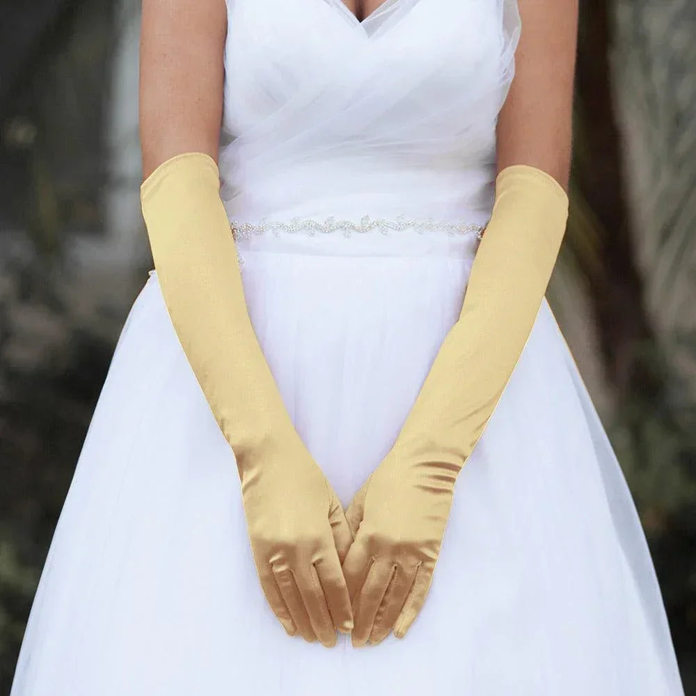 Gold Dressy Satin Wedding Gloves - Jewelry Store by Erik Rayo