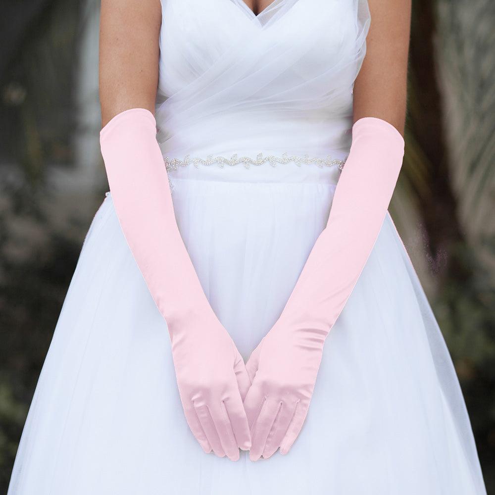 Pink Dressy Satin Wedding Gloves