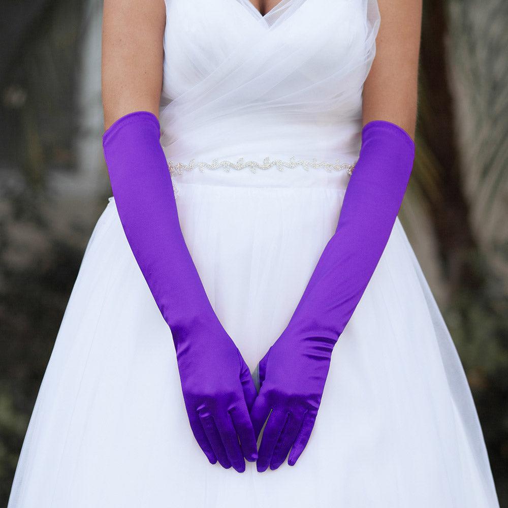 Purple Dressy Satin Wedding Gloves