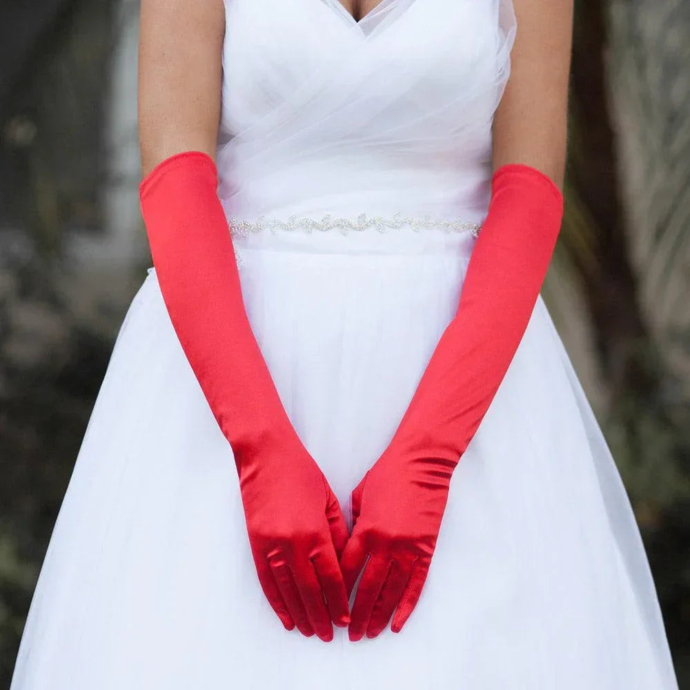 Red Dressy Satin Wedding Gloves - Jewelry Store by Erik Rayo