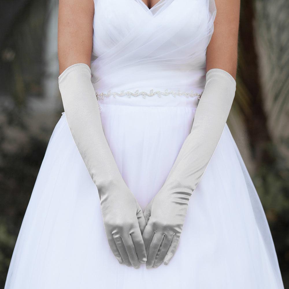 Silver Dressy Satin Wedding Gloves