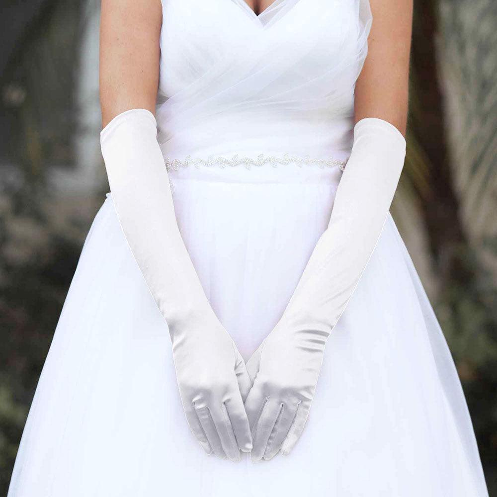 White Dressy Satin Wedding Gloves