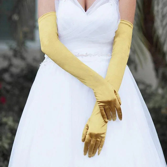 Gold Dressy Satin Long Wedding Gloves - Jewelry Store by Erik Rayo