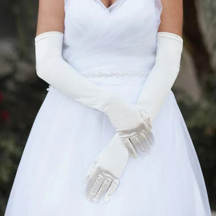 Ivory Dressy Satin Long Wedding Gloves - Jewelry Store by Erik Rayo
