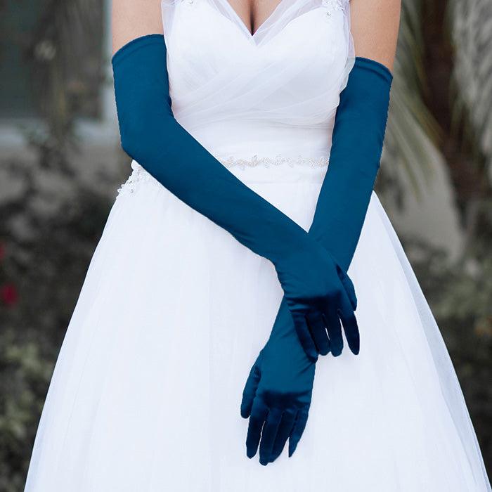 Navy Dressy Satin Long Wedding Gloves