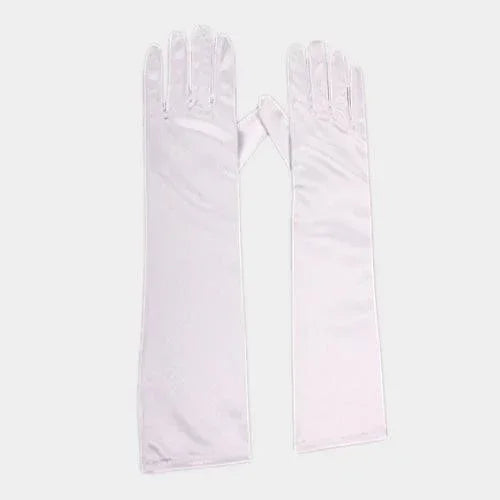 White Dressy Satin Long Wedding Gloves - Jewelry Store by Erik Rayo