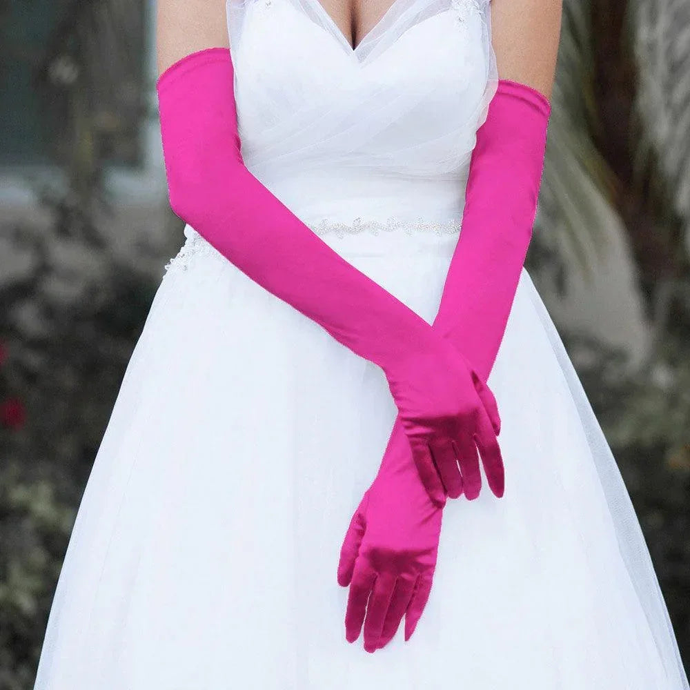 Fuchsia Dressy Satin Long Wedding Gloves - Jewelry Store by Erik Rayo