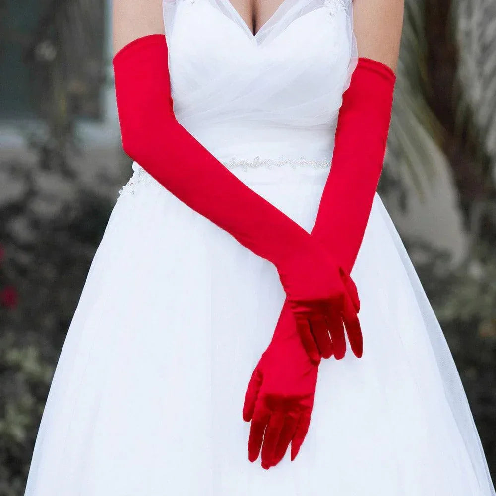 Red Dressy Satin Long Wedding Gloves - Jewelry Store by Erik Rayo