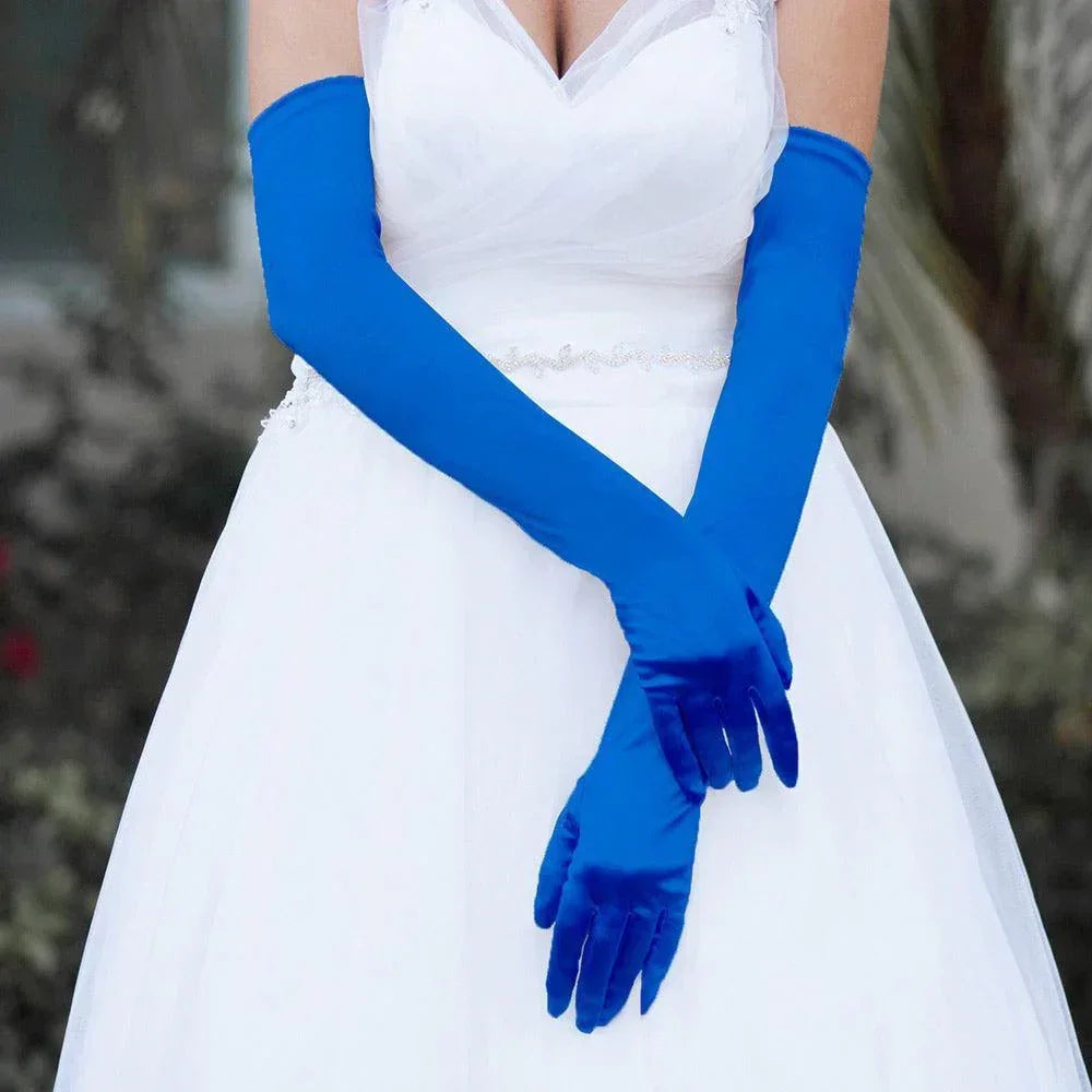 Royal Blue Dressy Satin Long Wedding Gloves - Jewelry Store by Erik Rayo