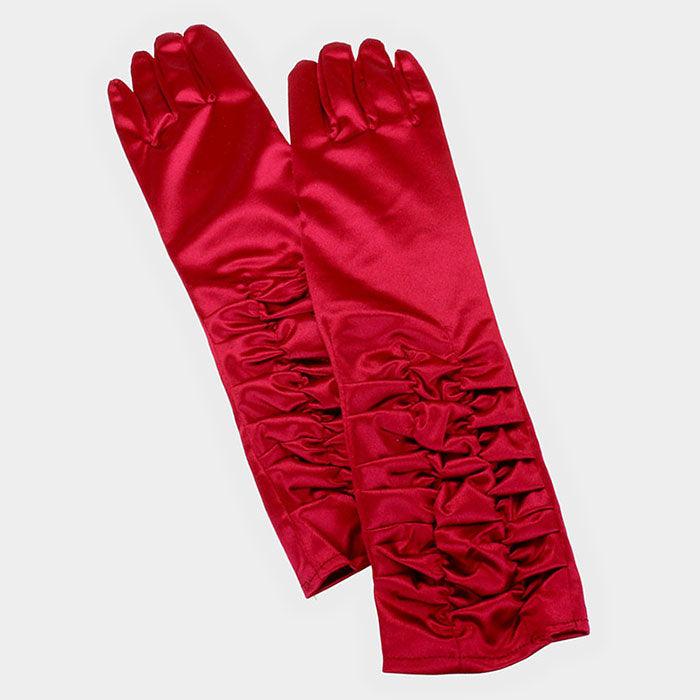 Burgundy Dressy satin ruffle gloves