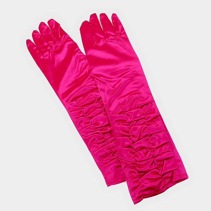 Fuchsia Dressy satin ruffle gloves