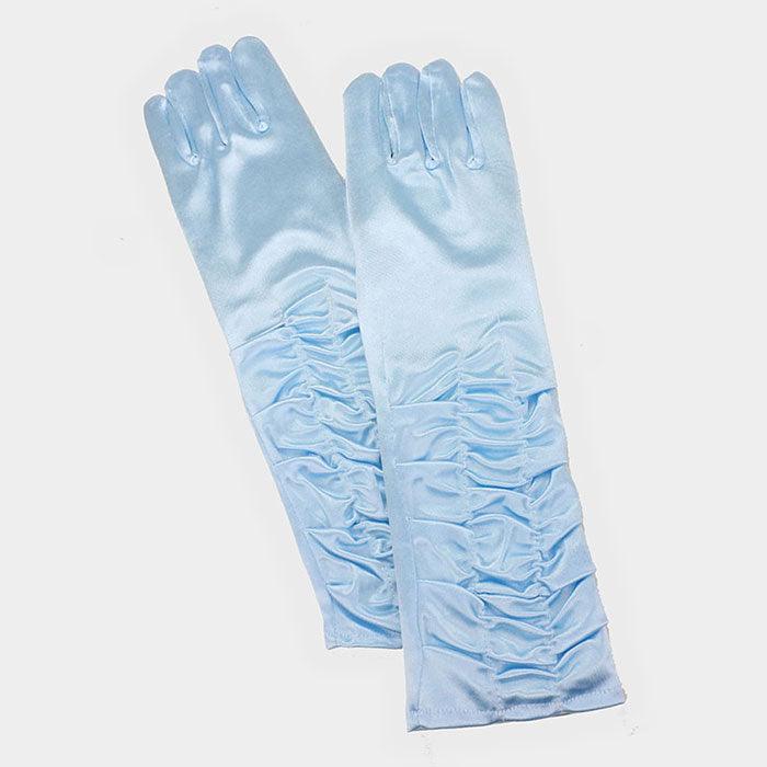 Blue Dressy satin ruffle gloves