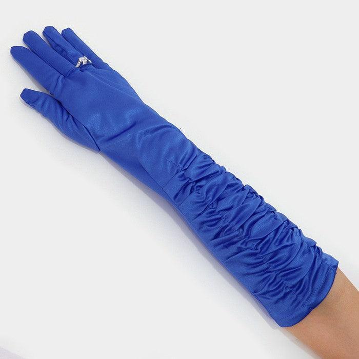Royal Blue Dressy satin ruffle gloves - Jewelry Store by Erik Rayo