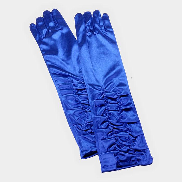 Royal Blue Dressy satin ruffle gloves