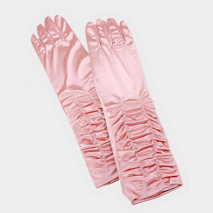 Pink Dressy satin ruffle gloves