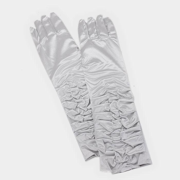 Silver Dressy satin ruffle gloves