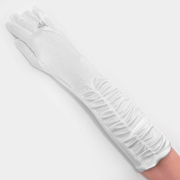White Dressy satin ruffle gloves - Jewelry Store by Erik Rayo