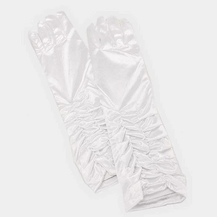 White Dressy satin ruffle gloves - Jewelry Store by Erik Rayo