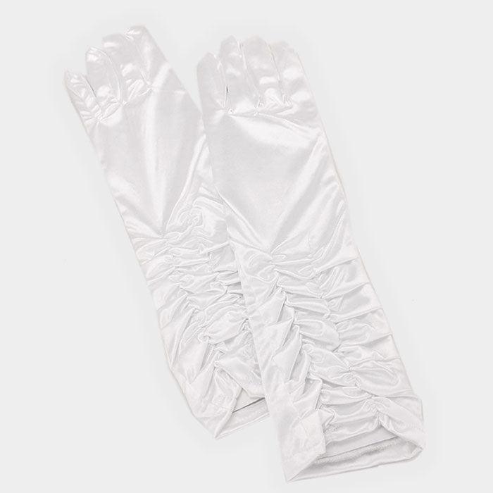 White Dressy satin ruffle gloves