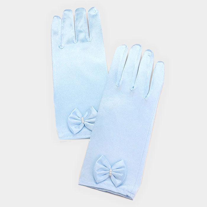 Blue Dressy satin bow gloves