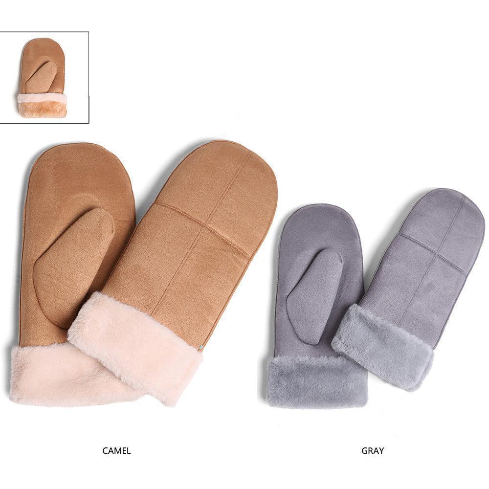 Gray Faux Fur Cuff Lining Suede Mitten Gloves - Jewelry Store by Erik Rayo