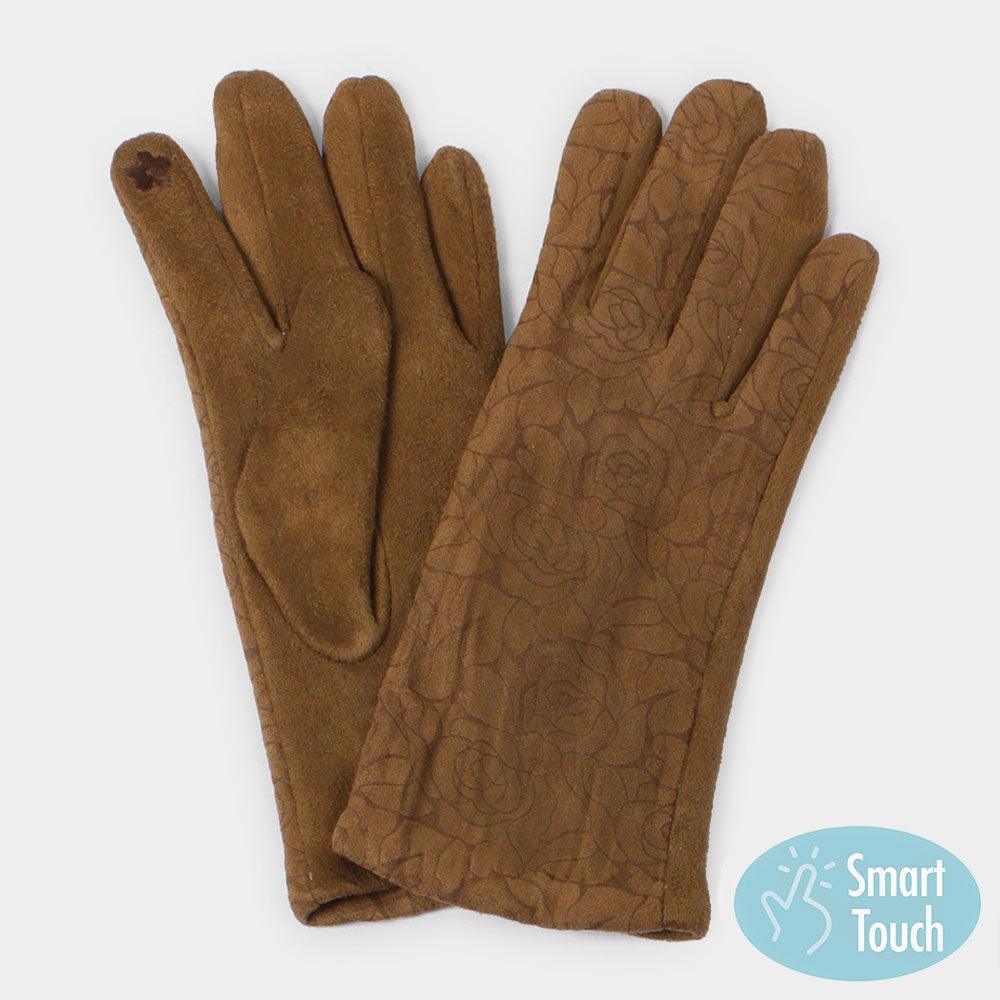 Camel Rose Flower Pattern Detail Smart Gloves - Jewelry Store by Erik Rayo