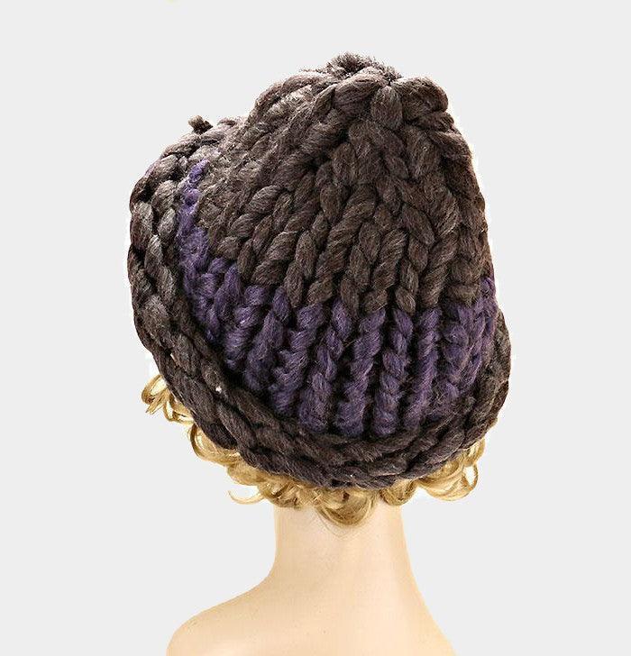 Color Block Big Loop Yarn Knit Beanie Hat - Jewelry Store by Erik Rayo
