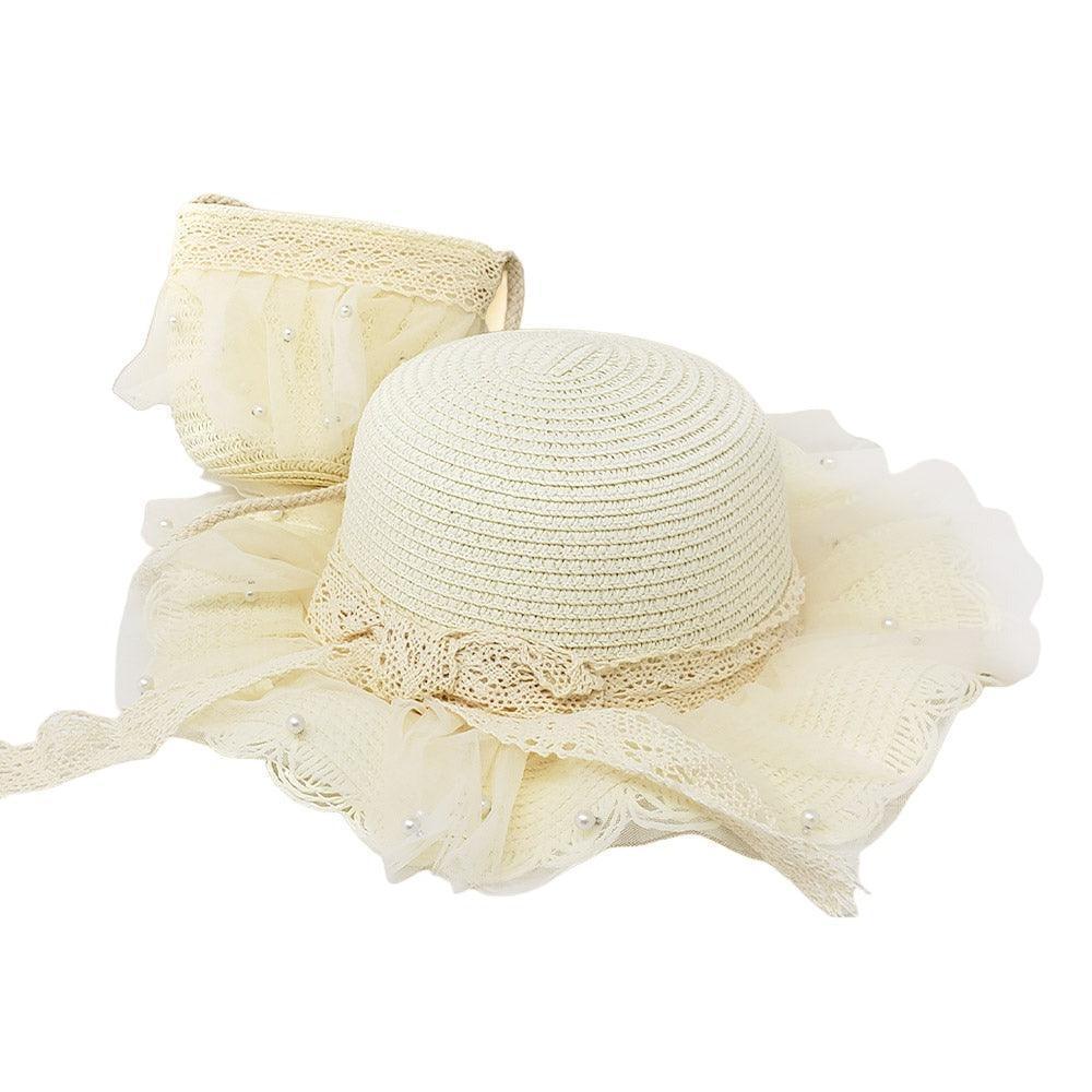 Straw Kids Sun Hat 2 Pack Pearl Embellished Crossbody Bag Set - Jewelry Store by Erik Rayo